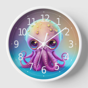 Horloge Couleur mignonne violet octopus Alien  