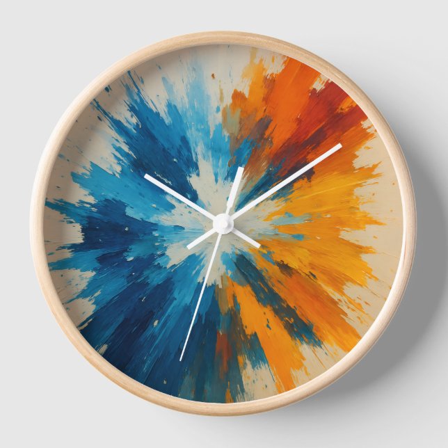 Horloge couleur - Timepiece d'art Abstrait en bleu (Recto)