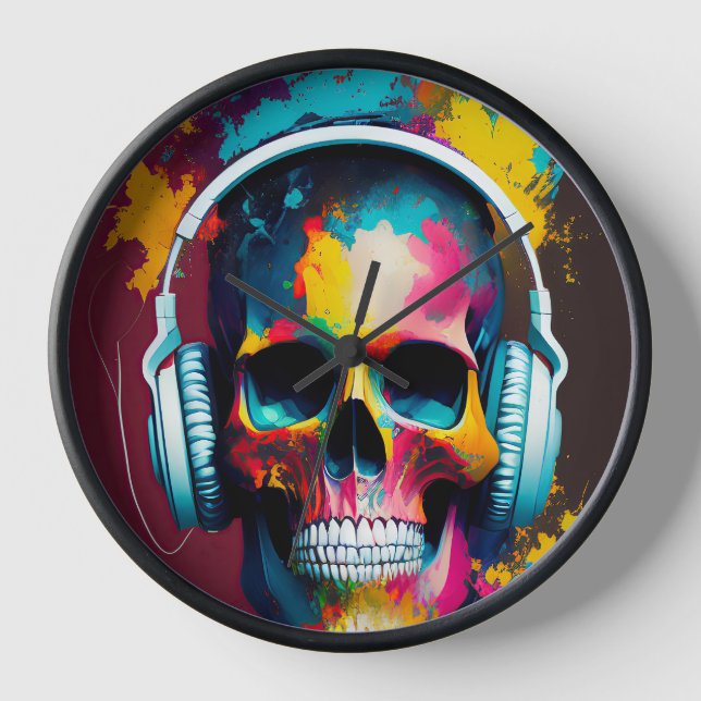 Horloge Crâne coloré avec casque (Recto)