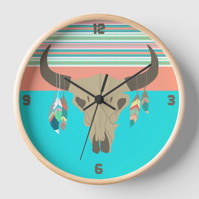 Horloge Crâne de taureau et plumes du Sud-Ouest (Recto)