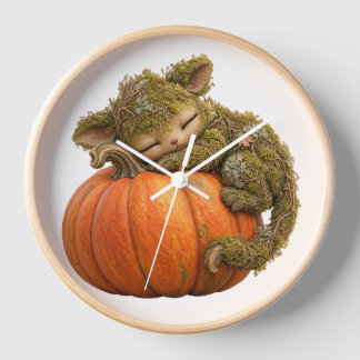 Horloge Créature Fantastique Endormie Enlaçant une Citroui