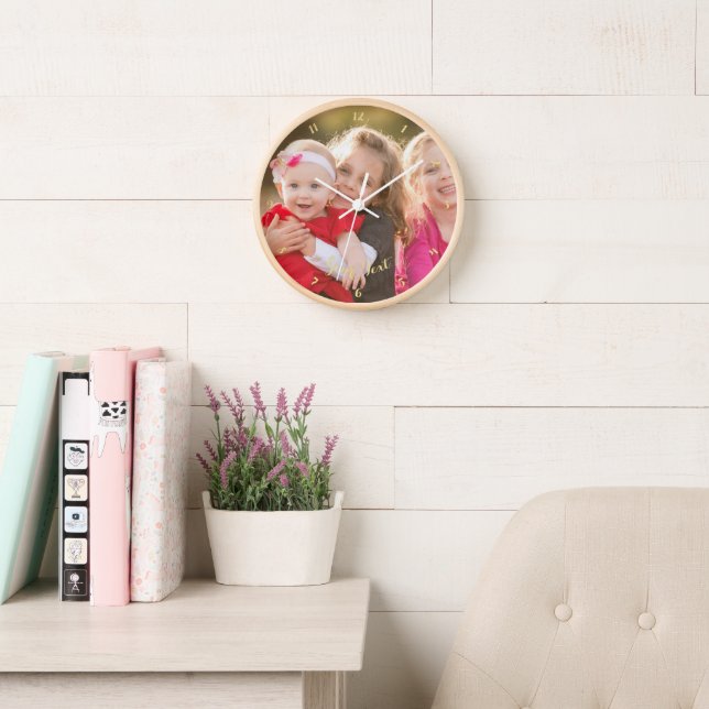 Horloge Créer un texte personnalisé de photo de famille Bo (Salle de lecture)