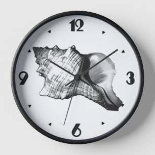Horloge Croquis en coquille de cône - tons gris et blanc