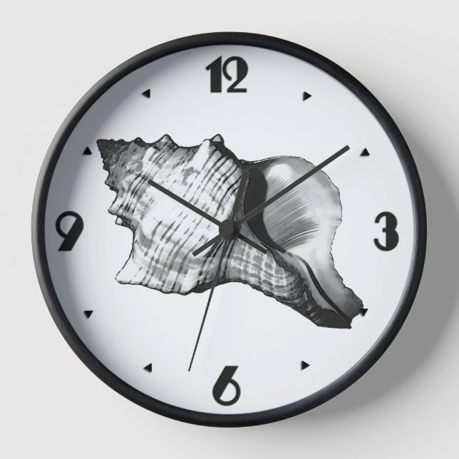 Horloge Croquis en coquille de cône - tons gris et blanc (Recto)