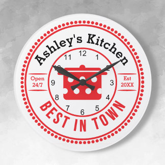 Horloge Cuisine en pot Cuite Red Retro Cuisine