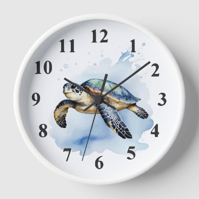 Horloge Cuisine Mer Turtle Aquarelle Océan Animal Salle de (Recto)