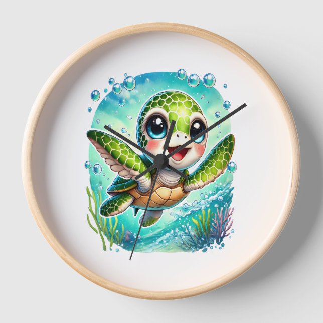 Horloge Cute Baby Turtle nage dans l'océan (Recto)