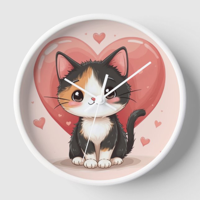 Horloge Cute Calico Cat Heart Kawaii Valentine's Art (Recto)