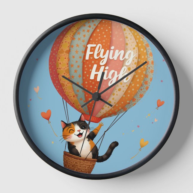 Horloge Cute Chat Hot Air Balloon Whimsical Art (Recto)