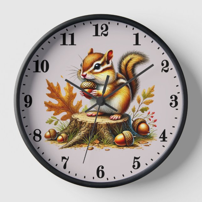 Horloge Cute Fall Seasonal chipmunk amoureux (Recto)