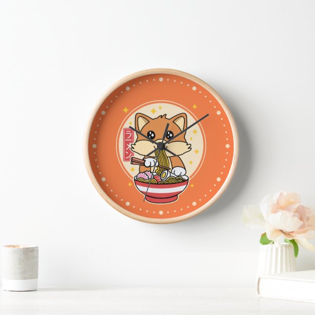 Horloge Cute Fox Manger Ramen Kawaii Japonais Cadeau alime (Maison)