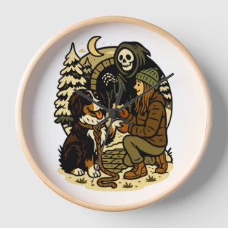 Horloge Cute Grim Reaper Girl and Dog Spooky Forest Night