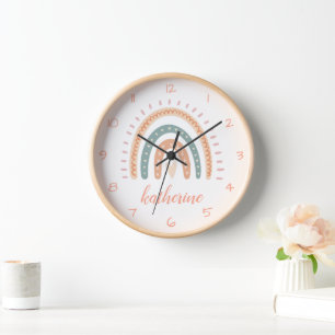 Horloge Cute Moderne Pastel Boho Arc-en-ciel