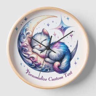 Horloge Cute personnalisée Bébé Kitten Chat Dormir sur la 
