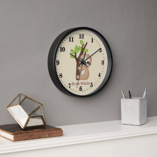 Horloge cute sloth lovers animal add name large clock