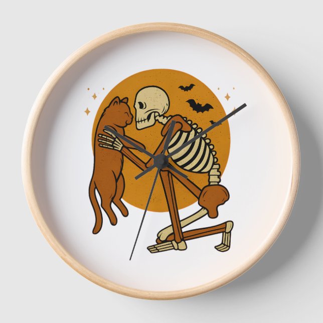 Horloge Cute Squelette Accrocher Chat Gothique Halloween D (Recto)