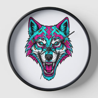 Horloge Cyberpunk Neon Wolf - Synthwave Robotic Animal