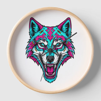 Horloge Cyberpunk Neon Wolf - Synthwave Robotic Animal