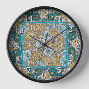 Horloge cyclamen bleu art nouveau fleur botanique