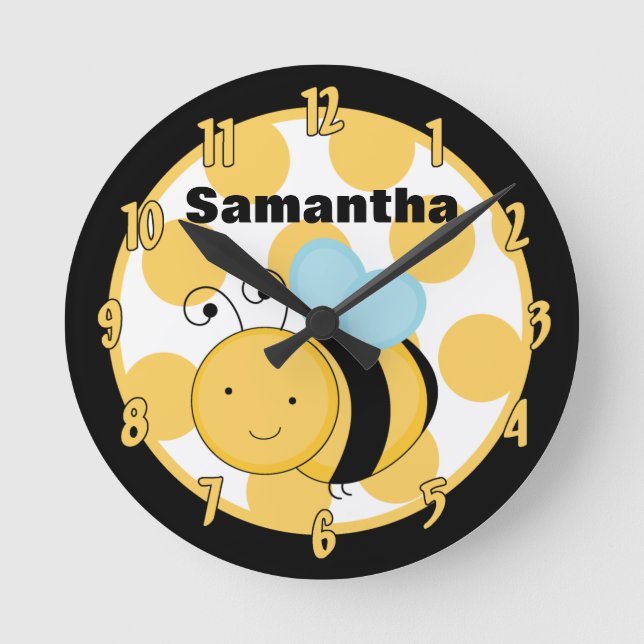 Horloge d'abeilles à miel Polkadot jaune et noir (Recto)