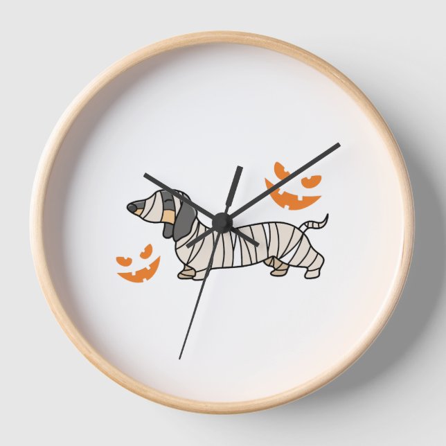 Horloge Dachshund Chien Halloween Candy Corn Pleine lune (Recto)