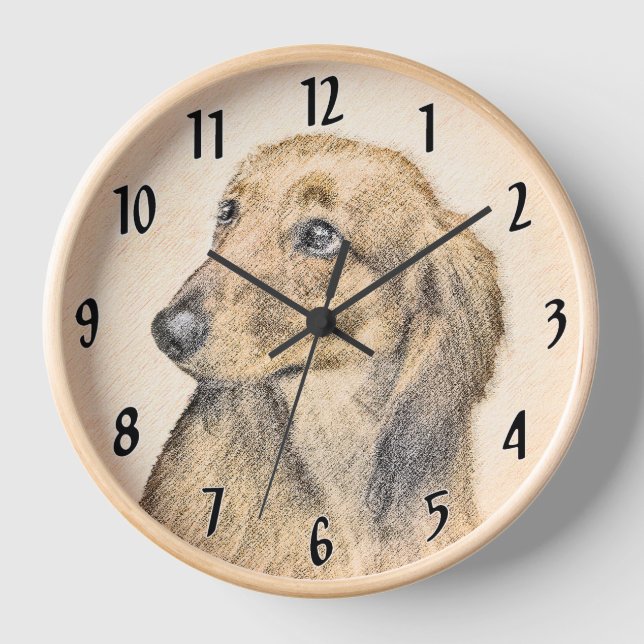 Horloge Dachshund (Longue) Peinture Chien Art original (Recto)