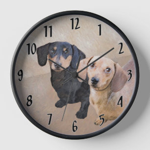 Horloge Dachshund (Smooth) Peinture - Art Chien original