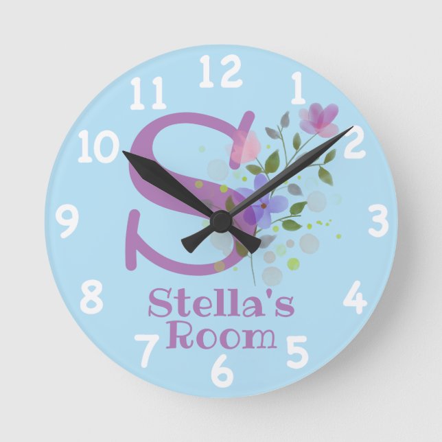 Horloge dans un design floral avec nom et initiale (Recto)