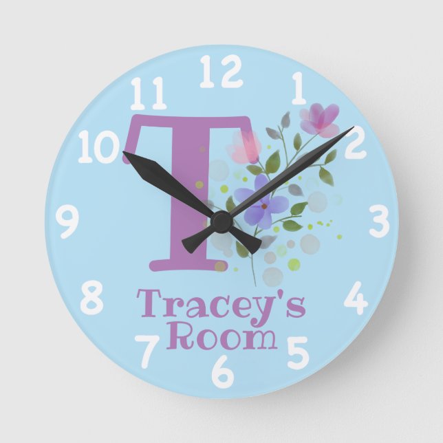 Horloge dans un design floral avec nom et initiale (Recto)