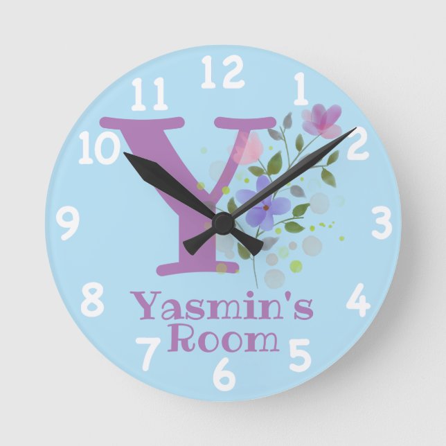 Horloge dans un design floral avec nom et initiale (Recto)