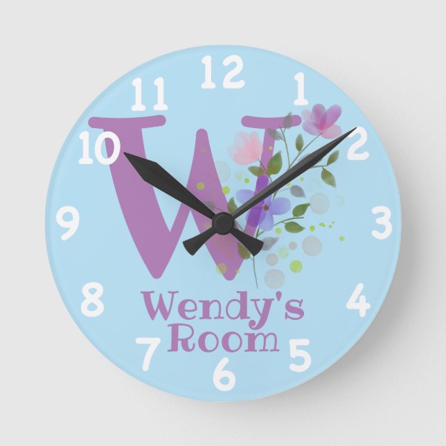 Horloge dans un design floral avec nom et initiale (Recto)
