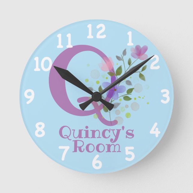 Horloge dans un design floral avec nom et initiale (Recto)