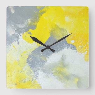 Horloge d'art Abstrait gris et jaune