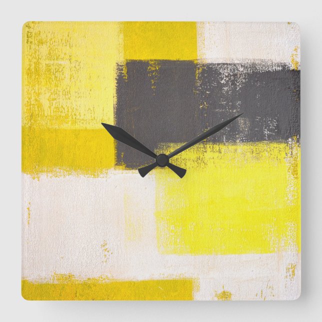 Horloge d'art Abstrait gris et jaune "Simply Moder (Recto)