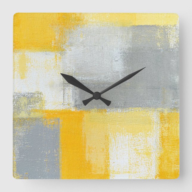 Horloge d'art Abstrait gris et jaune "sournois" (Recto)