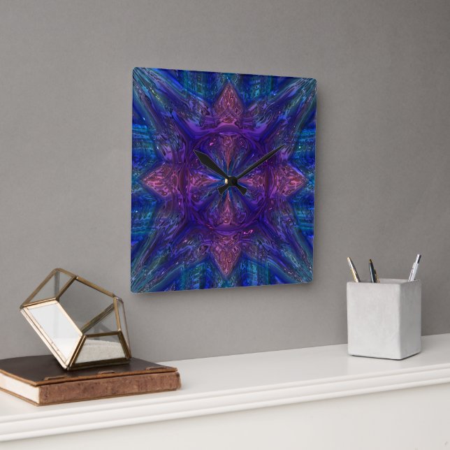 Horloge d'art en verre brillant bleu et violet (Bureau)
