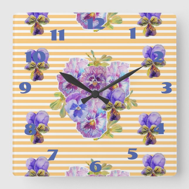 Horloge d'art floral de pensées jaunes Shabby Chic (Recto)