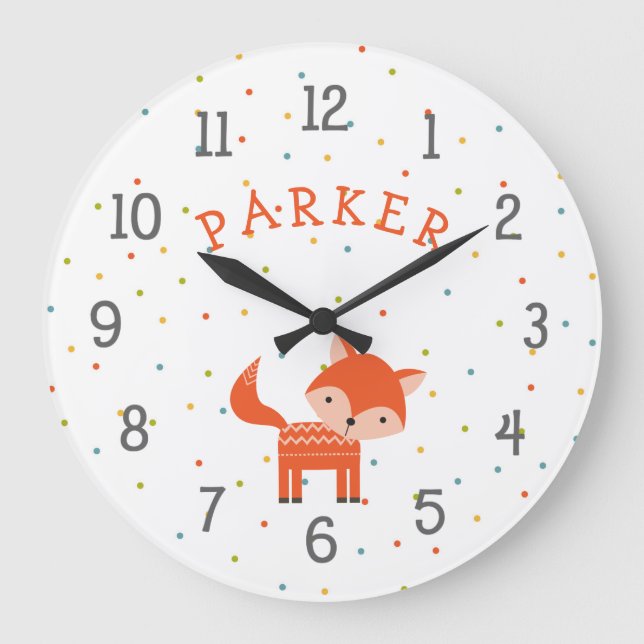 Horloge de bébé Woodland Fox avec nom (Recto)