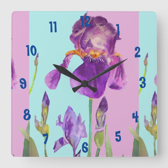 Horloge de bureau pour femme à aquarelle Iris viol (Recto)