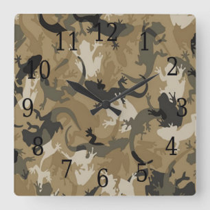 Horloge de Carré du camouflage de reptile Brown