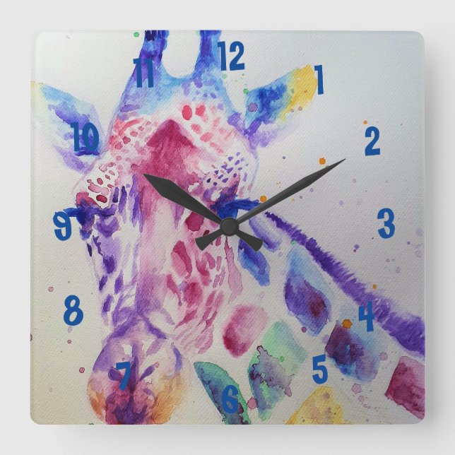 Horloge de chambre d'enfant animal aquarelle giraf (Recto)