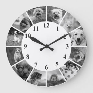 Horloge de chien personnalisable B+W Collage photo