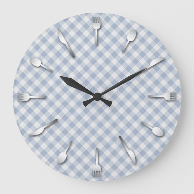 Horloge de cuisine En vichy bleu - Pays Ouest (Recto)