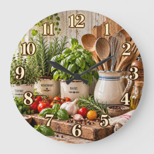 Horloge de cuisine jardin d'herbes de ferme