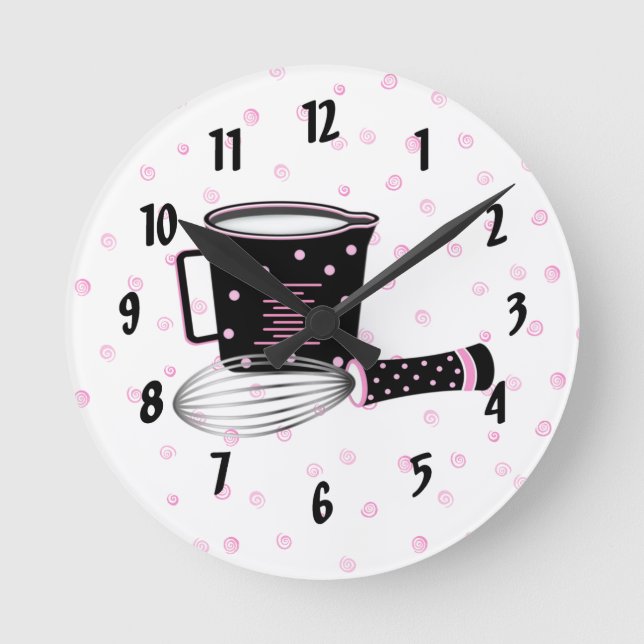 Horloge de cuisine rose et noire (Recto)