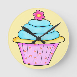 Horloge de cupcake rose et turquoise