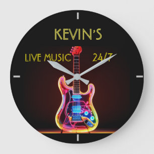 Horloge de guitare ronde en acrylique Faux Neon