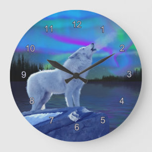 Horloge de l'art faunique hurlant Wolf & Aurora