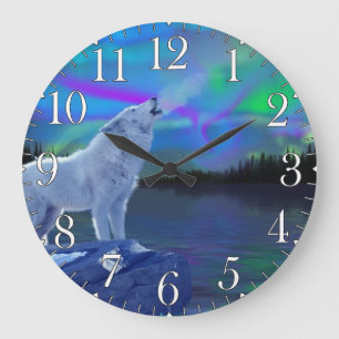 Horloge de l'art faunique hurlant Wolf & Aurora