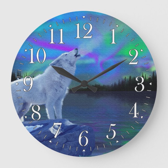 Horloge de l'art faunique hurlant Wolf & Aurora (Recto)